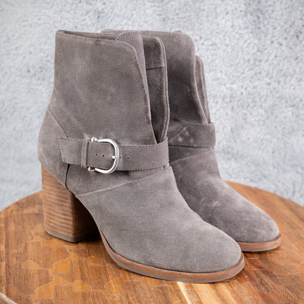 ISOLA Gray Suede Leather LAVOY‎ Women's Buckle,Block Heel Booties/Boots Size 7.5